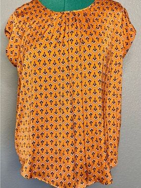 Liz Claiborne Blouse XL Orange Geometric Print Short Sleeve Top